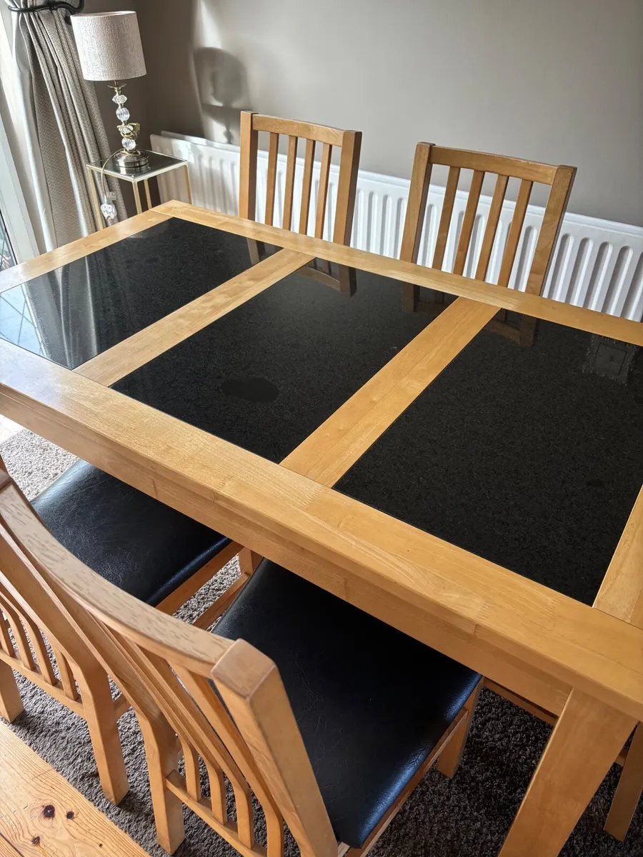 Solid Wood & Glass Dining Table with 5 Chairs - Image 1