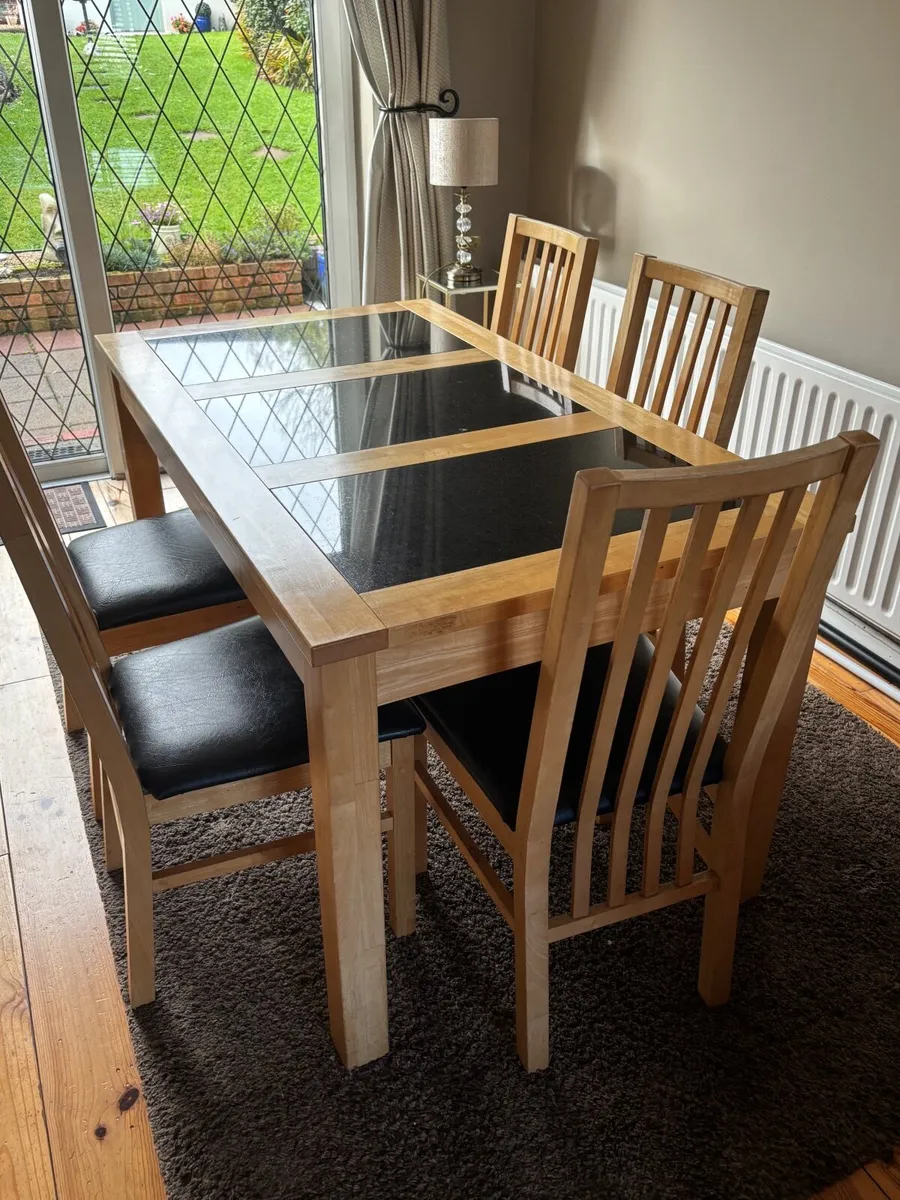 Solid Wood & Glass Dining Table with 5 Chairs - Image 2