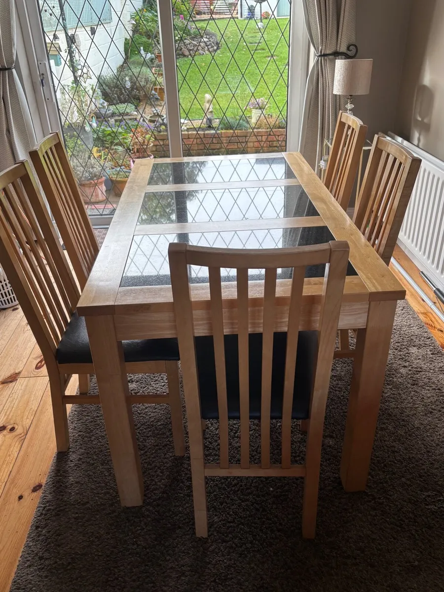 Solid Wood & Glass Dining Table with 5 Chairs - Image 3