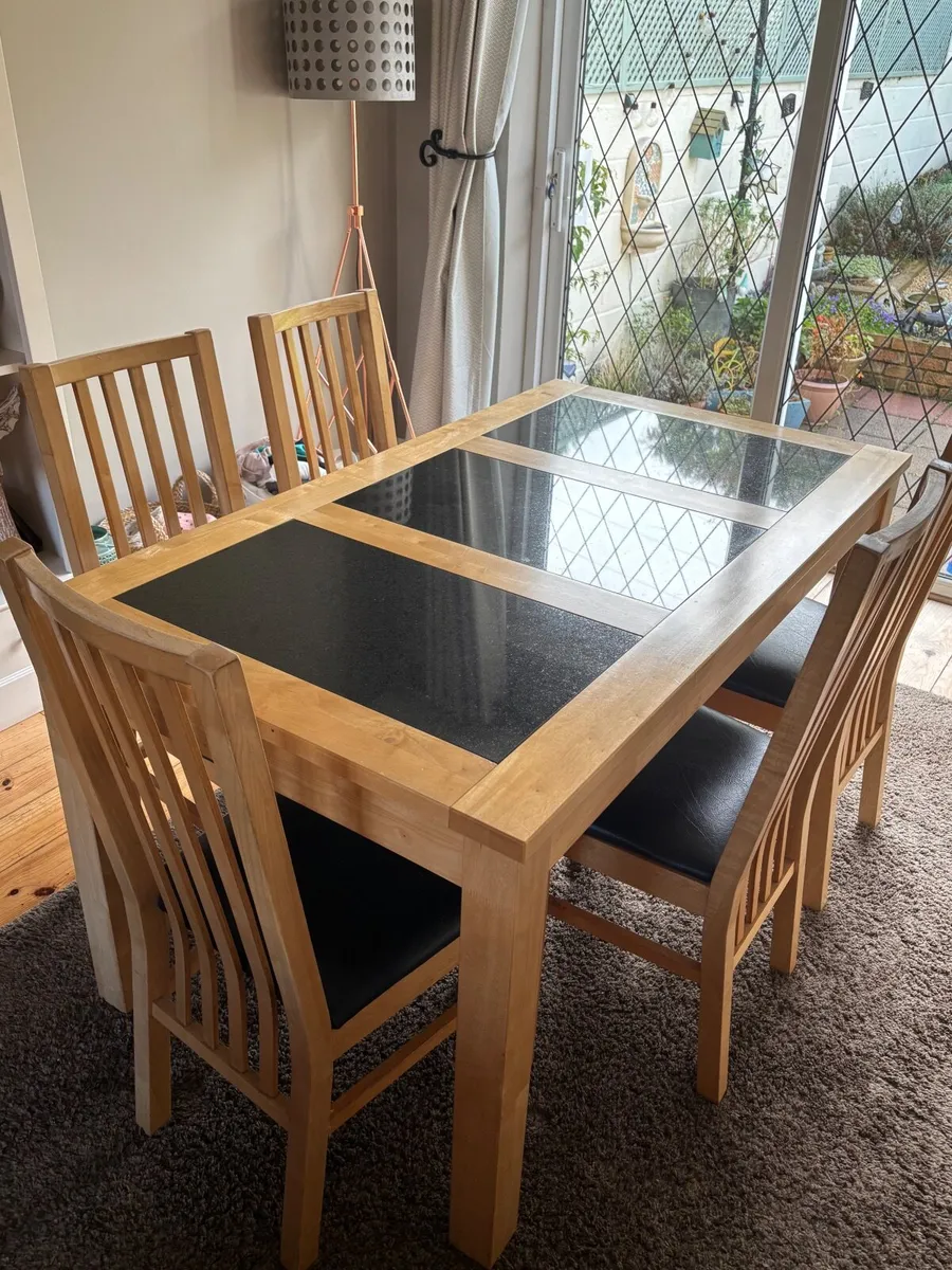 Solid Wood & Glass Dining Table with 5 Chairs - Image 4