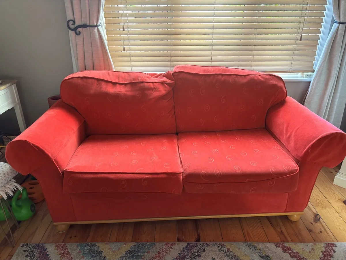 Red Sofa & Armchair Set – 3 Piece Suite - Image 1