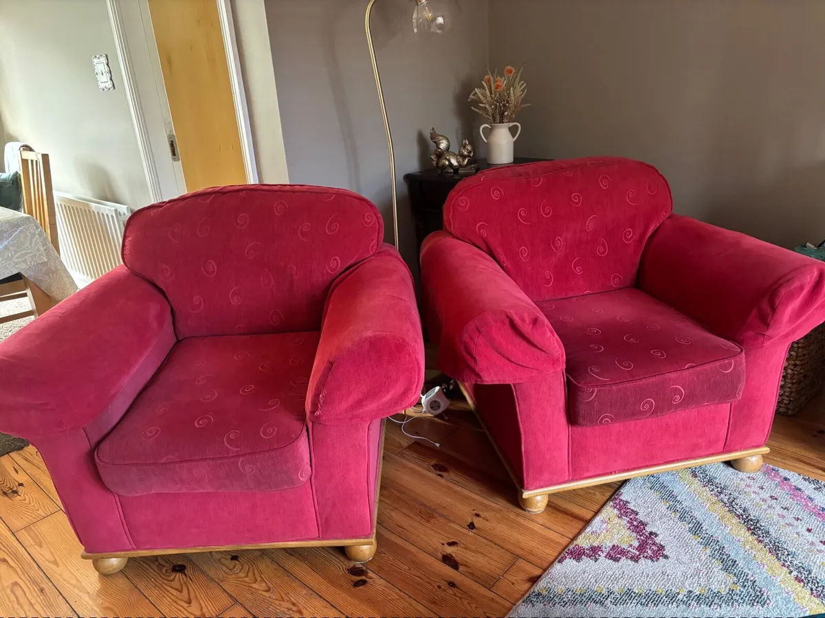 Red Sofa & Armchair Set – 3 Piece Suite - Image 2