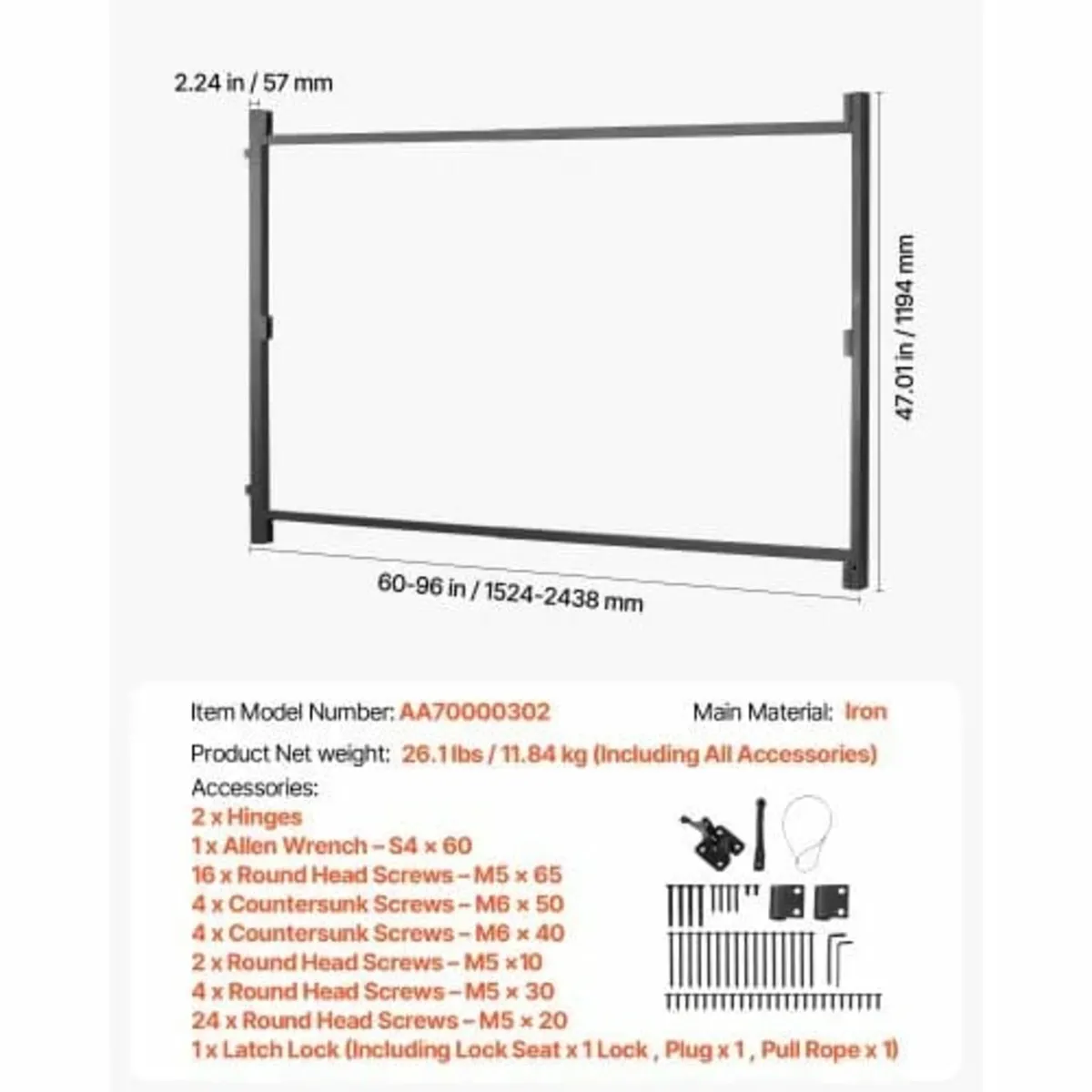Gate Building Kit, Fits 60 to 96 in Wide Openings, - Image 3