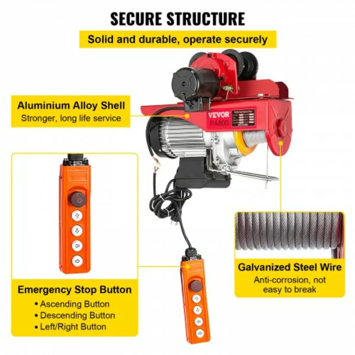 800Kg/1700Lbs Electric Trolley Hoist 1300W Electri - Image 4