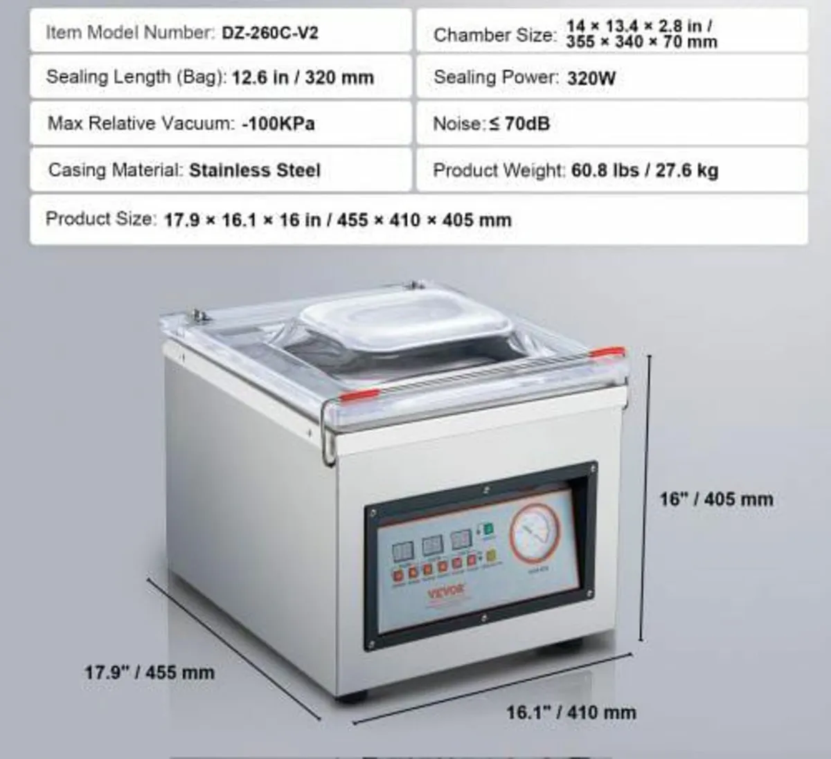 Chamber Vacuum Sealer, 320W Sealing Power, Vacuum - Image 2