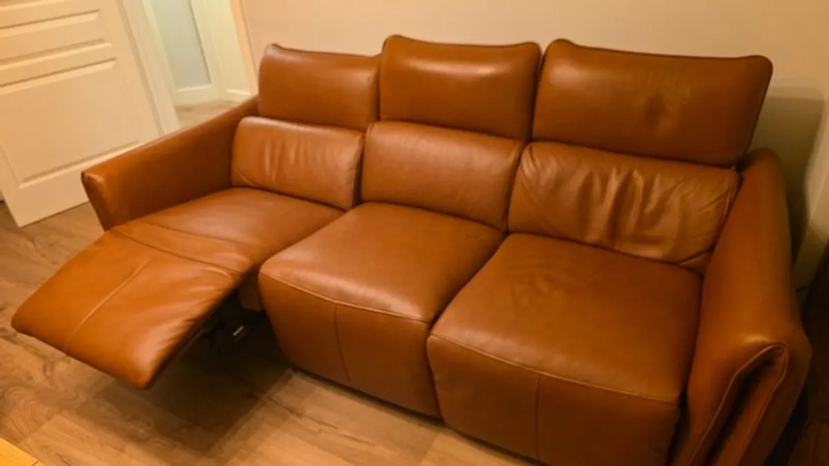 3 Seater Brown Leather Reclining Sofa with Head Tilt - Image 2