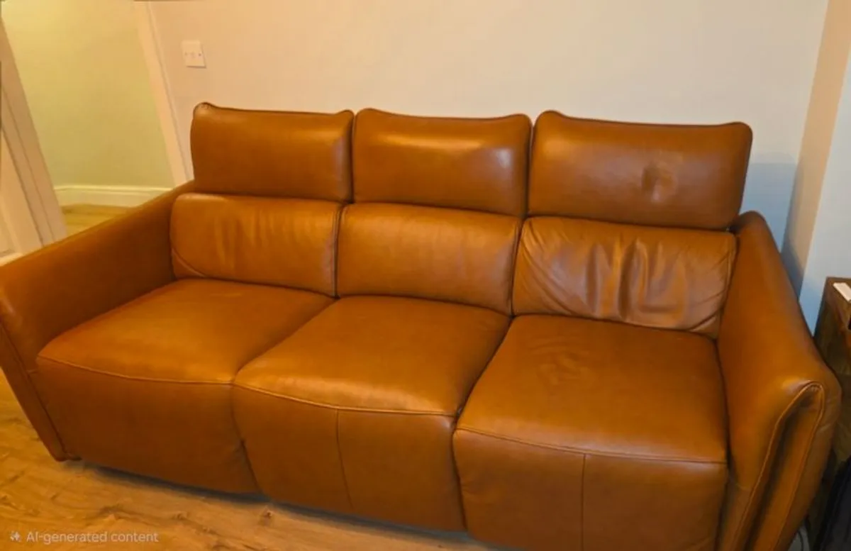 3 Seater Brown Leather Reclining Sofa with Head Tilt - Image 3
