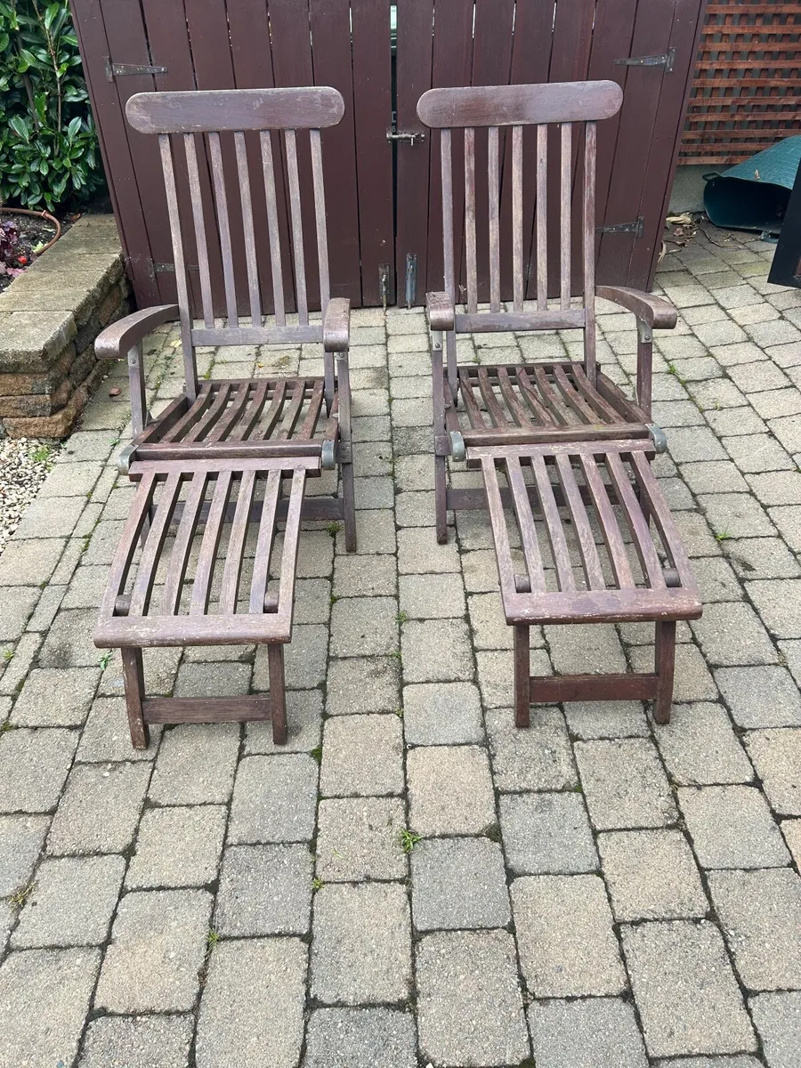 2 teak garden lounge chairs - Image 2