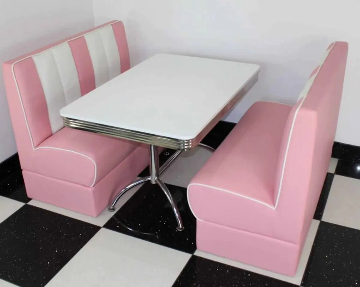 Secondhand retro 1950s Americana diner set - seating and tables - imported PINK - Image 1