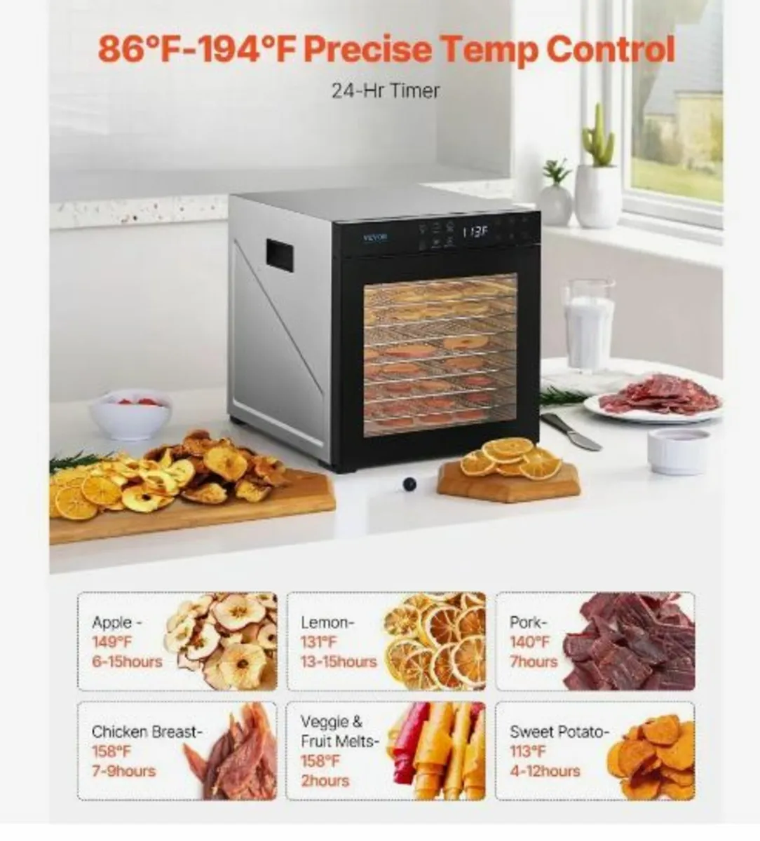 Food Dehydrator Machine, 10 Stainless Steel Trays - Image 1