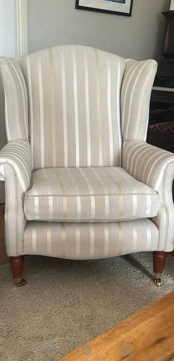 Laura Ashley Wing Chair - Front  Brass Castors - Image 1