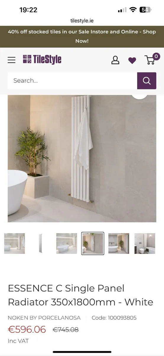 ESSENCE C Single Panel Radiator 350x1800mm - Whit - Image 1