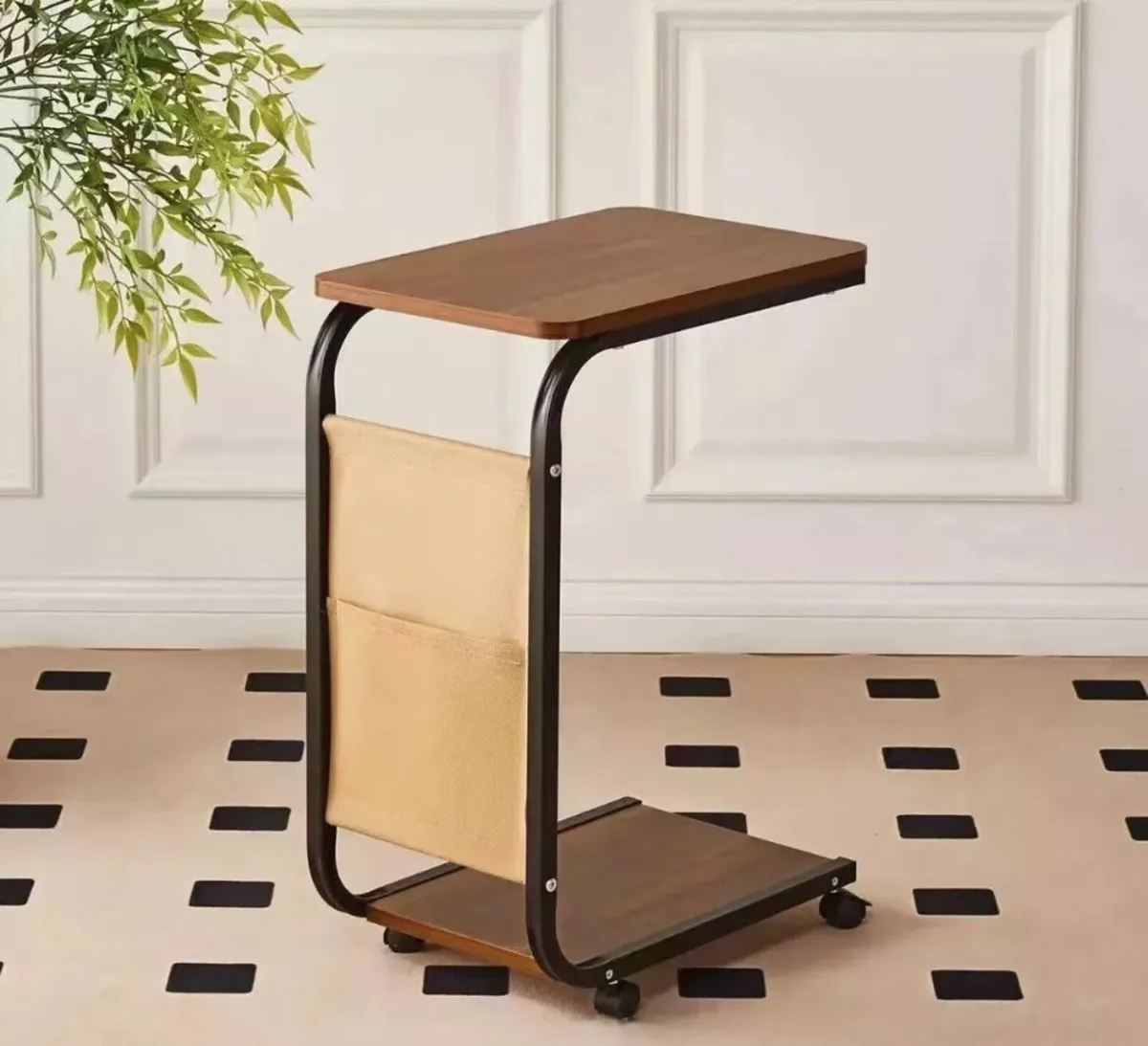 NEW C Shaped Side End Coffee Table with Wheels - Image 2