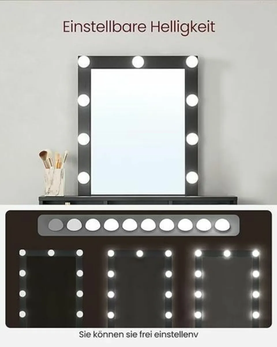 Dressing Table with LED Lighting, Adjustable Brigh - Image 2