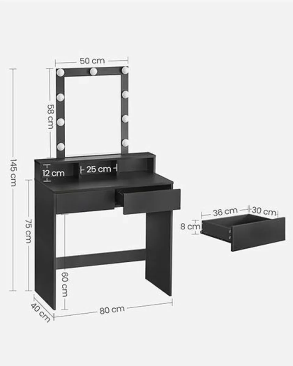 Dressing Table with LED Lighting, Adjustable Brigh - Image 3