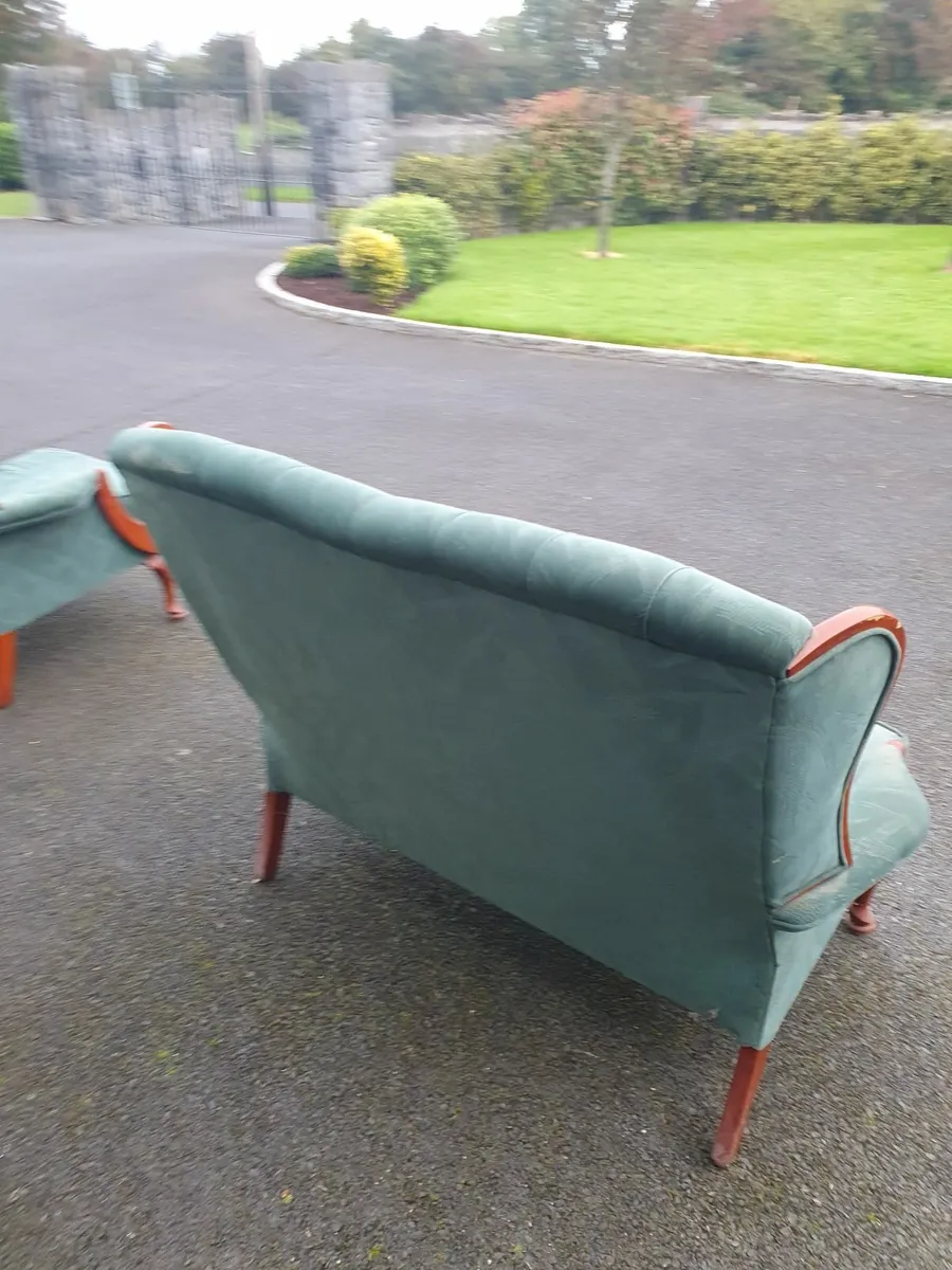 Antique 2 seater couch and chair - Image 4