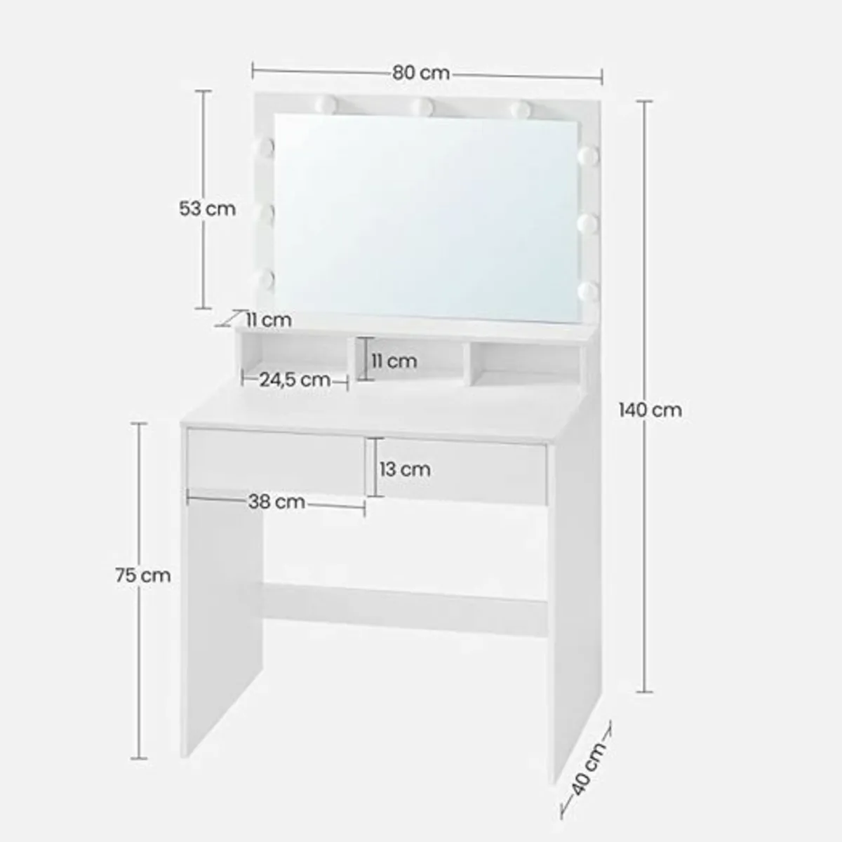 Dressing table with mirror and light bulbs dressin - Image 2