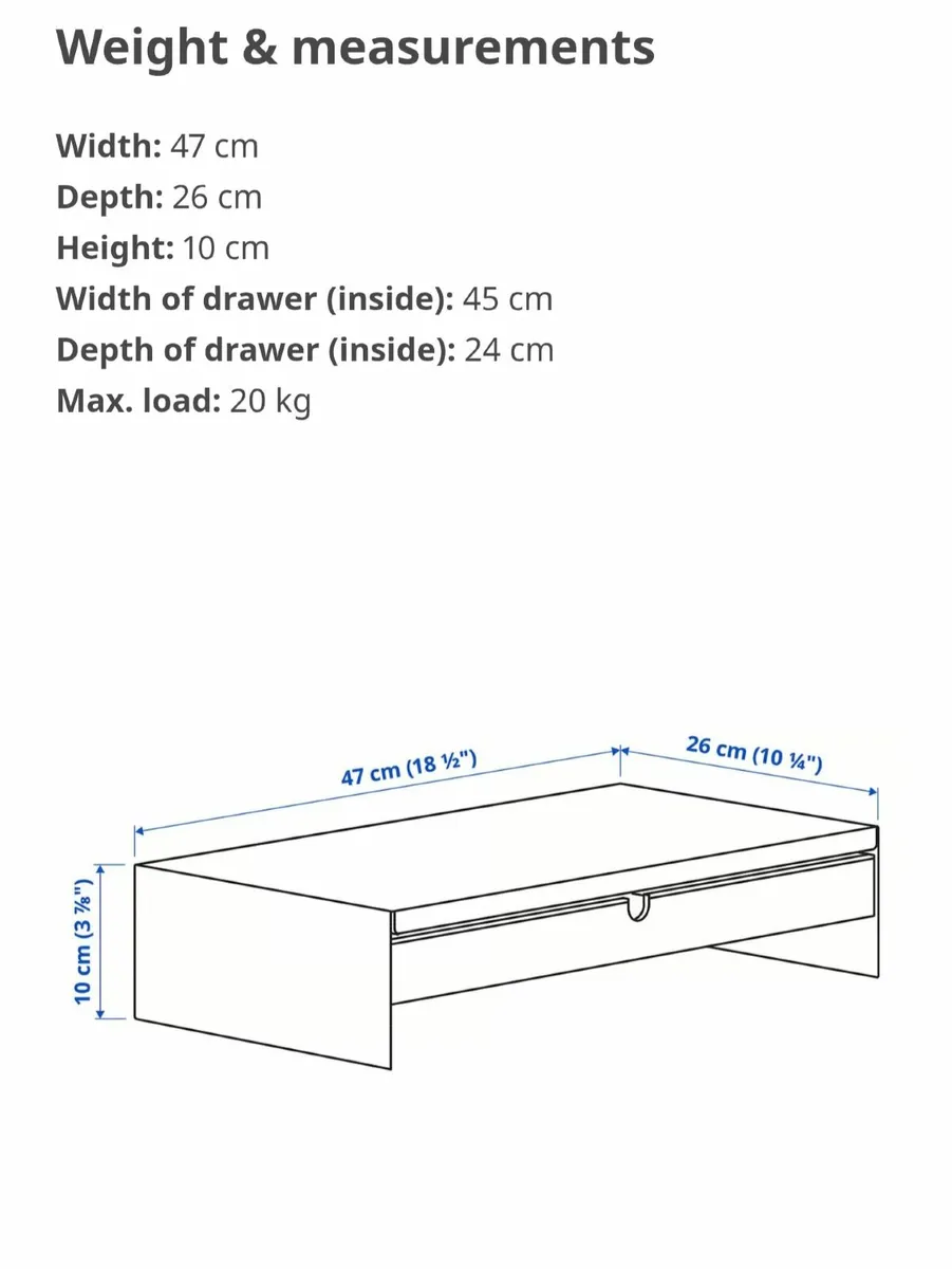 Monitor stand with drawer, white - Image 3