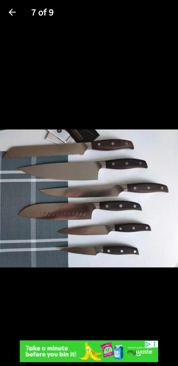 Knife Set 6 NEW Cleaver Chef Bread Knife High Carb - Image 1