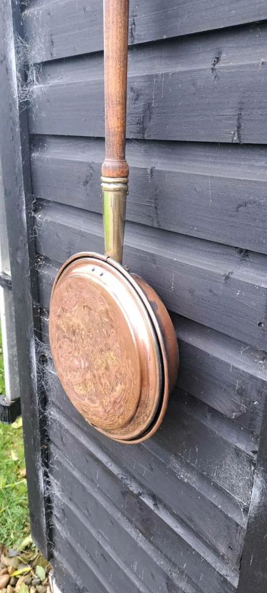 Old  copper  bed warmer  pan - Image 3