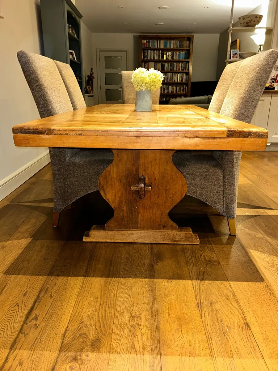 Solid Pine Table + 6 Taupe Chairs - Image 3