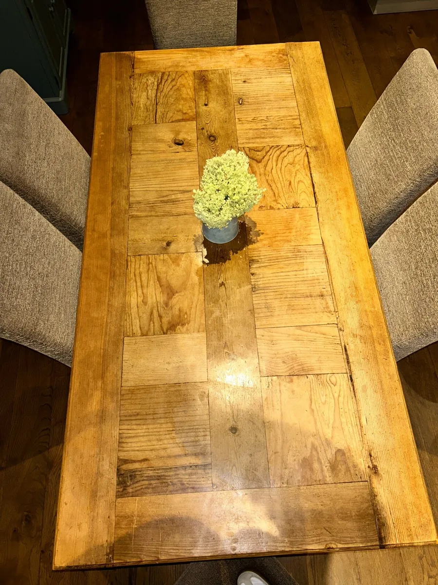Solid Pine Table + 6 Taupe Chairs - Image 4