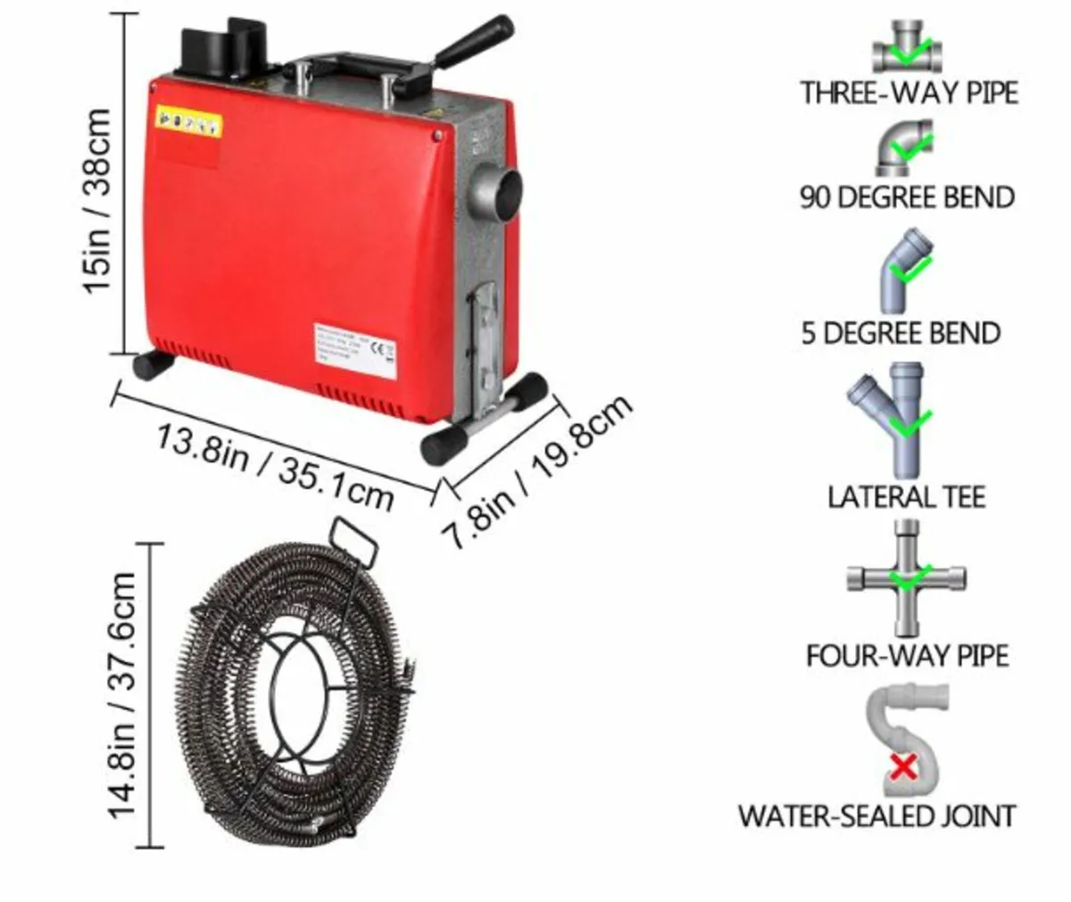 250W Electric Drain Cleaner Drain Auger Set Pipe - Image 3