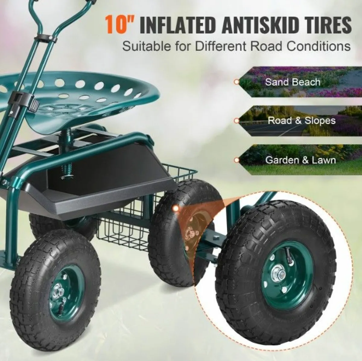 Garden Cart Rolling Workseat with Wheels - Image 4