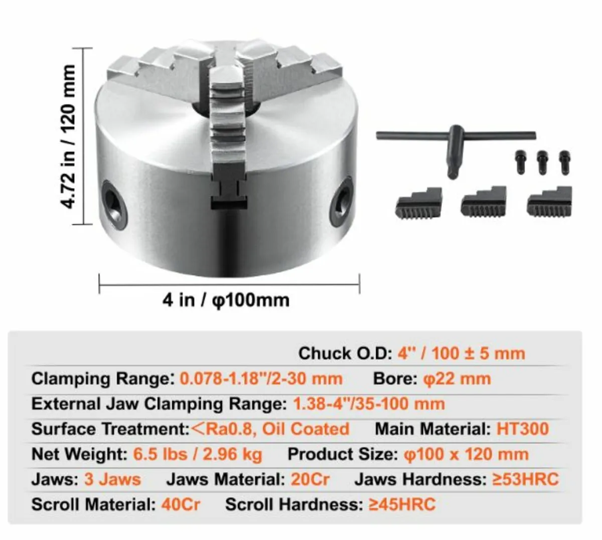 3-Jaw Self-Centering Lathe Chuck 100 mm 4 inch - Image 4