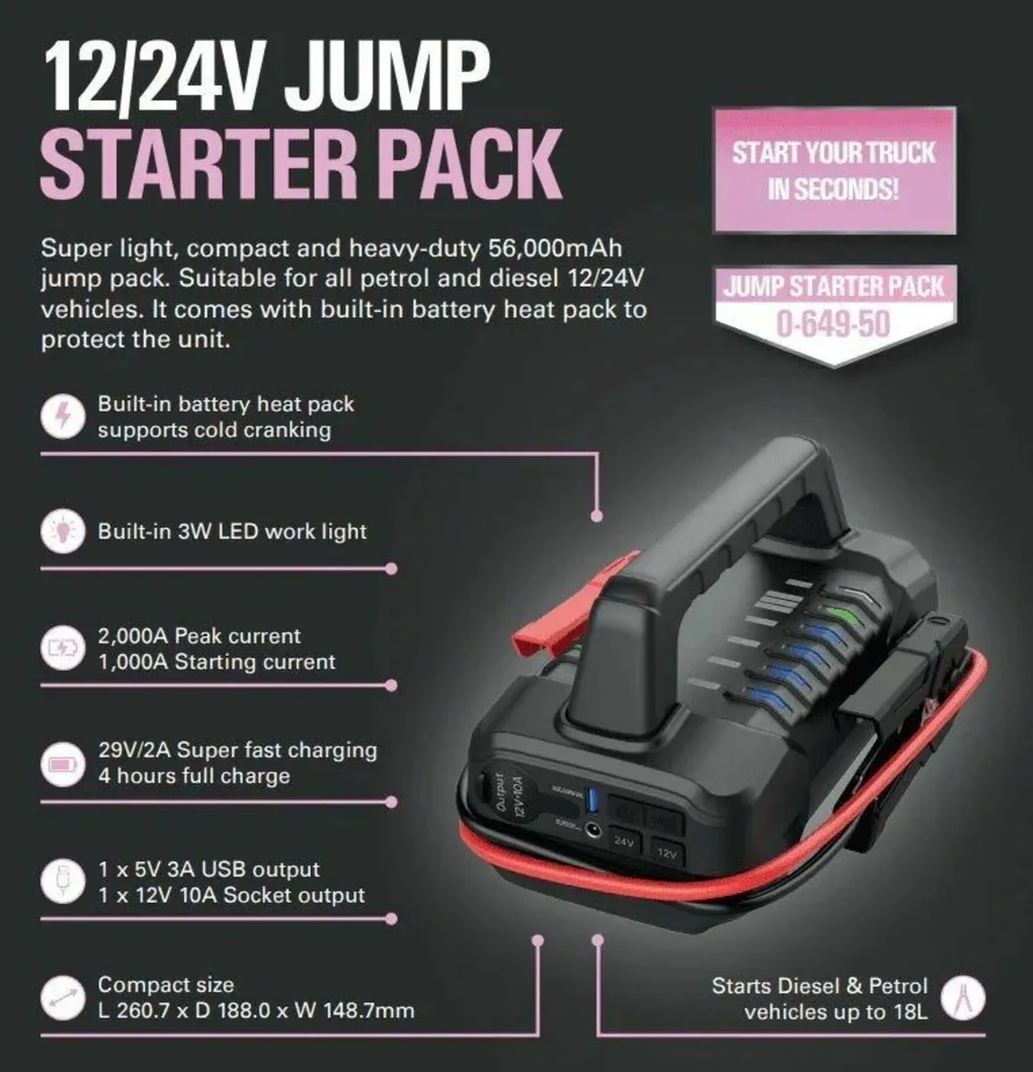 DURITE 12/24V JUMP PACK STARTER PACK HEAVY DUTY - Image 1