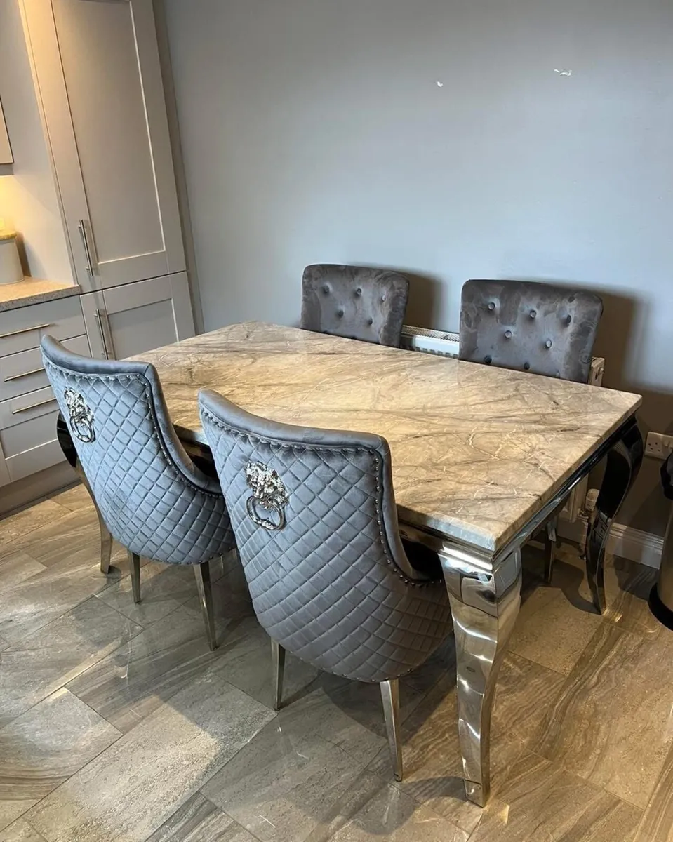 Marble Top Dining Table + Chairs - Image 1