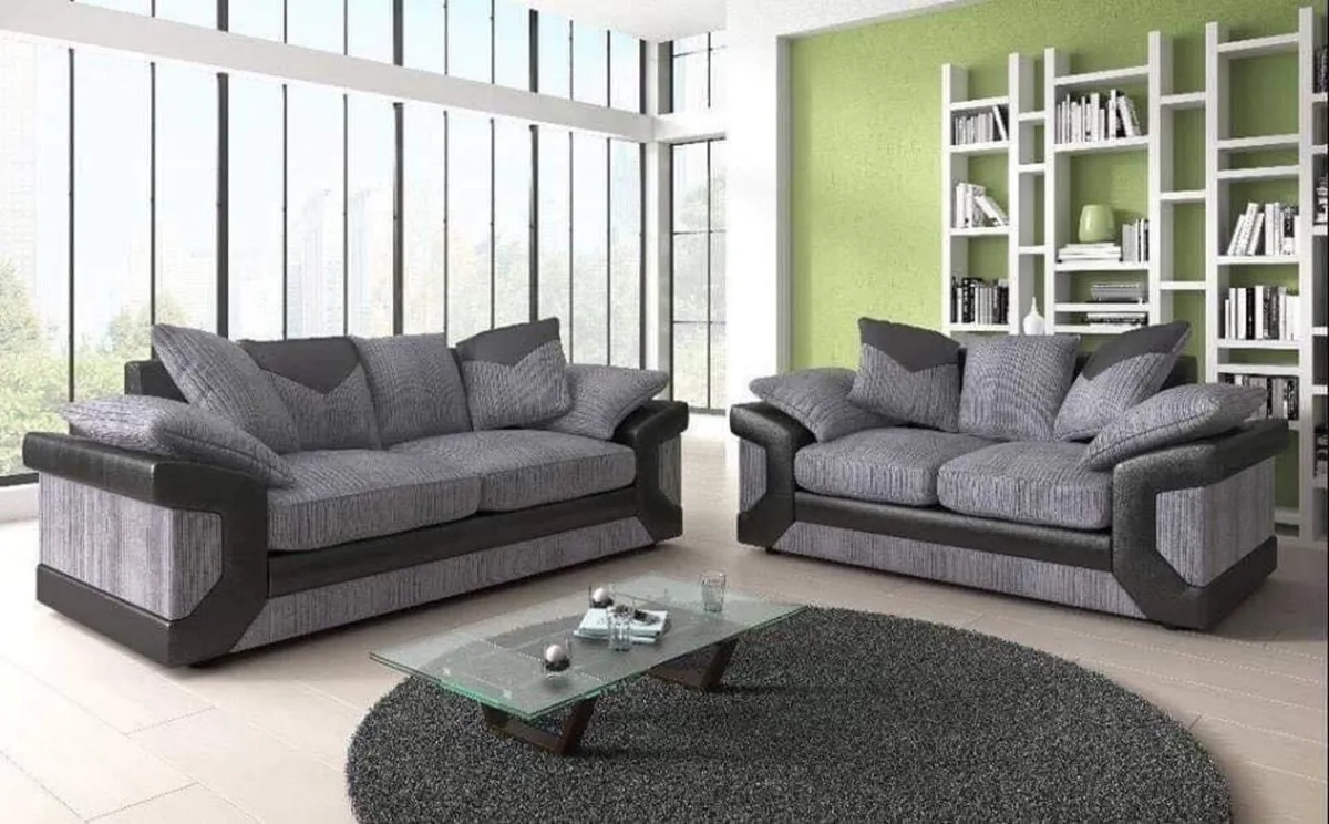 Dino Corded Fabric & Leather Sofa Set