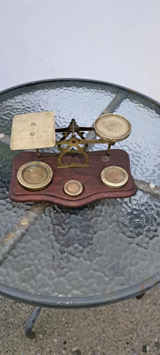 Old brass  post weighing schales - Image 1