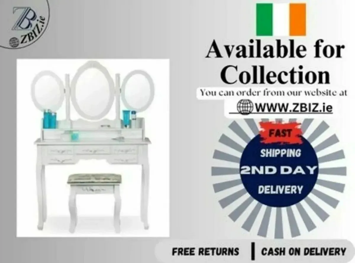 Princess Vanity Table with 3 Oval Mirrors & 7 Draw - Image 1
