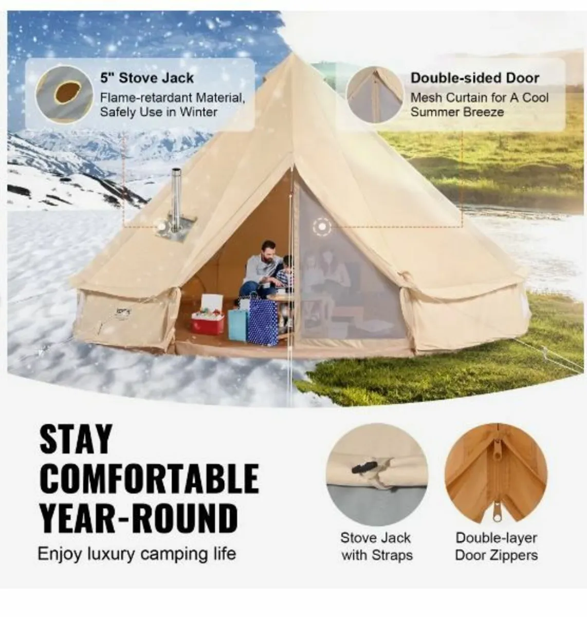 Canvas Bell Tent, 4 Seasons 6 m/19.68 ft - Image 3