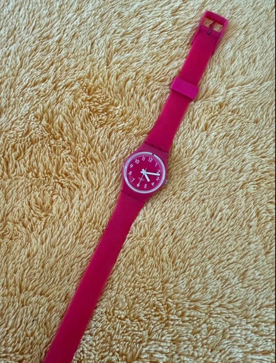 Swatch unisex watch, dark pink colour - Image 1