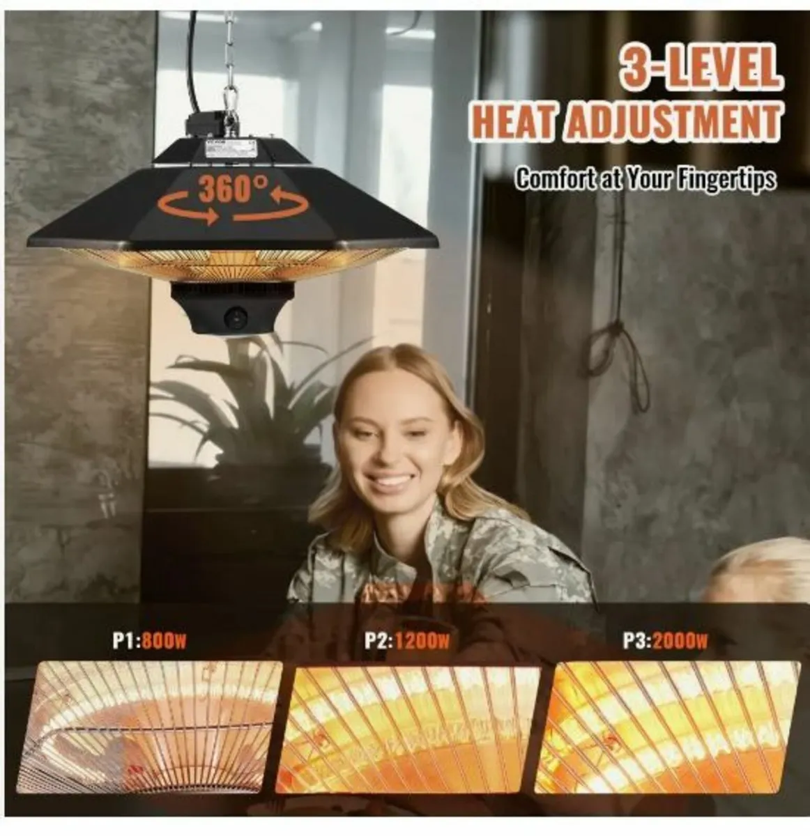 Hanging Patio Heater, 2000W Remote Control - Image 3