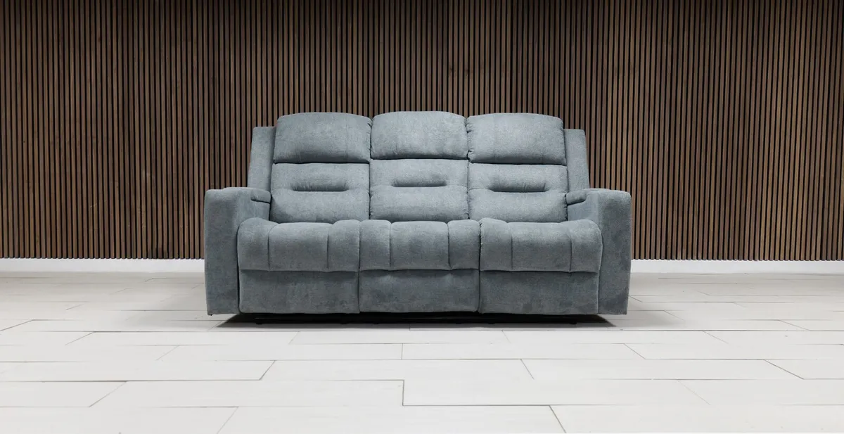 3 Seater Titan Grey Leather/Fabric Recliner Sofa - Image 1