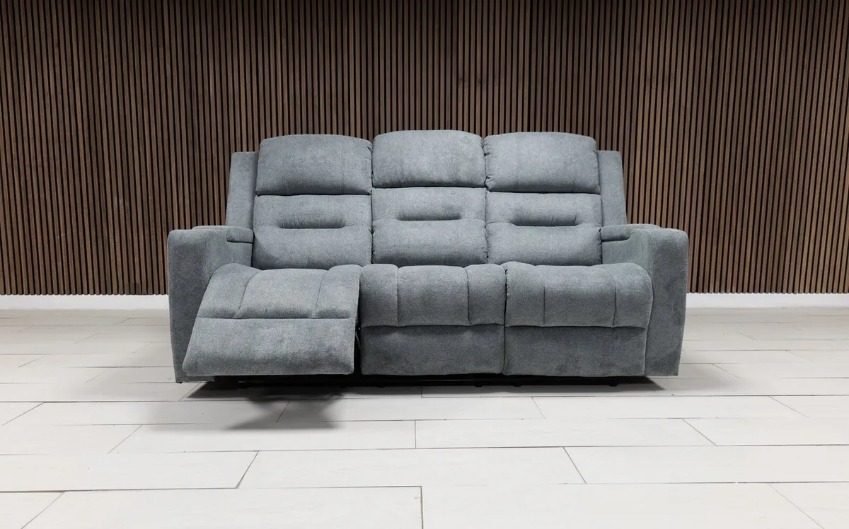 3 Seater Titan Grey Leather/Fabric Recliner Sofa - Image 2