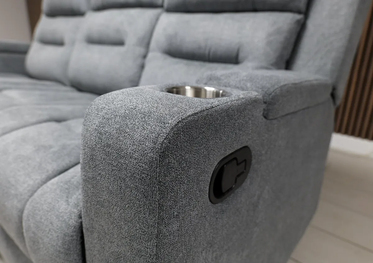 3 Seater Titan Grey Leather/Fabric Recliner Sofa - Image 4