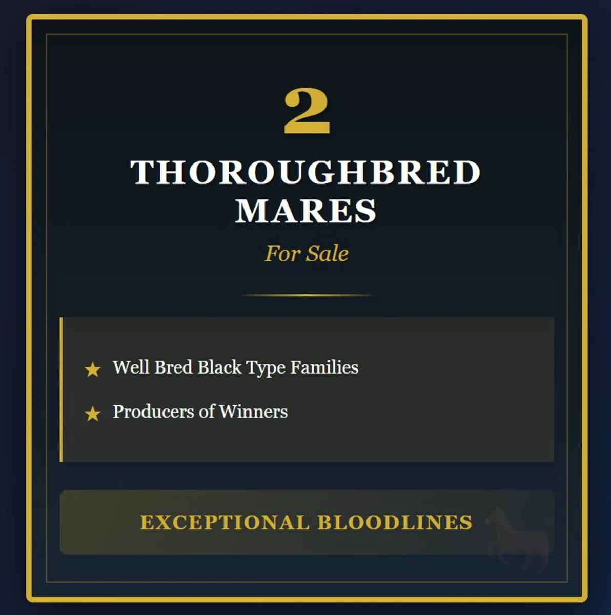 2 Thoroughbred mares for sale - Black TypeFamilies