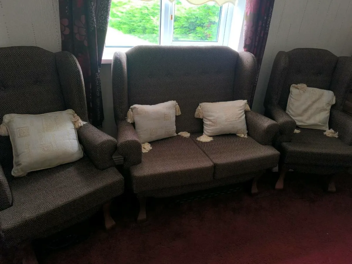 Classic Wingback Armchairs & Two-Seater Sofa Set - Image 1