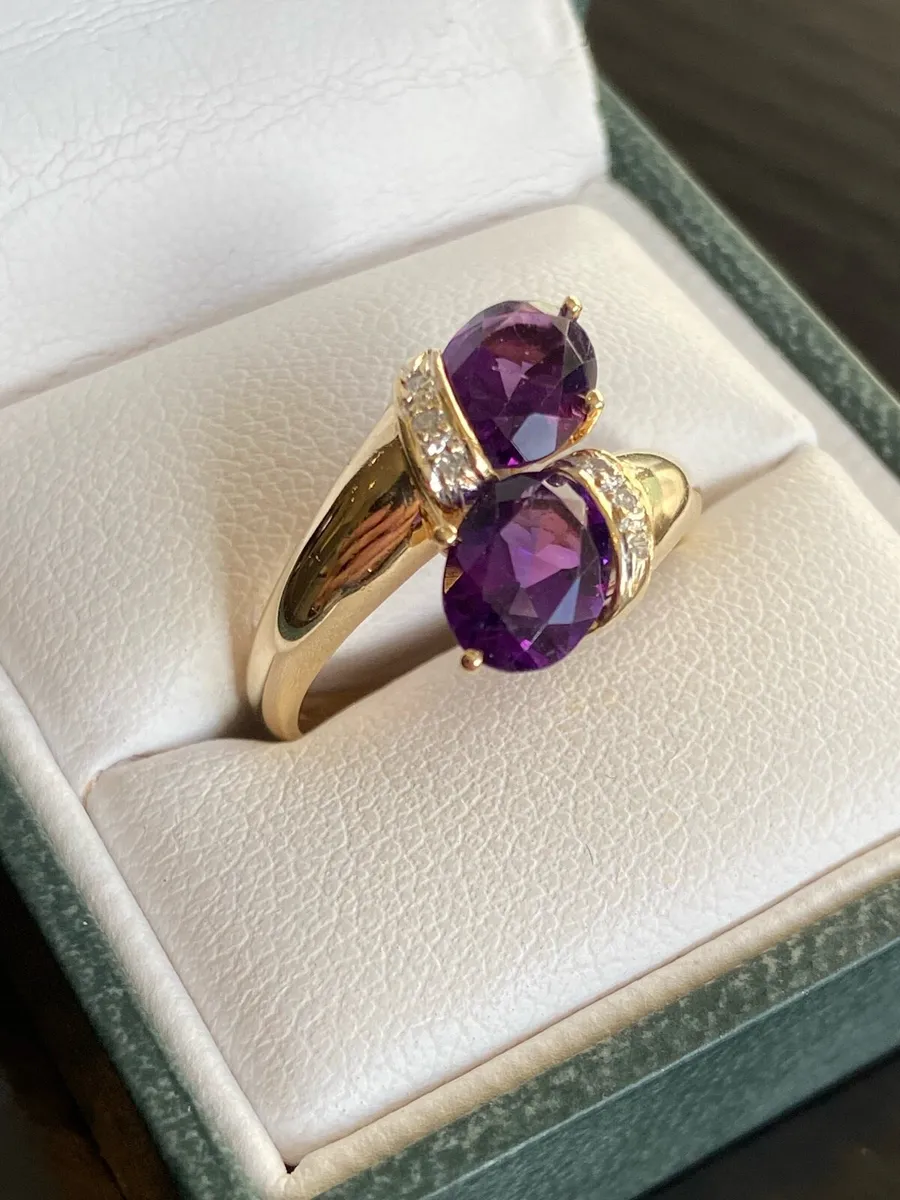 Vintage 14ct Gold Amethyst and Diamond Ring - Image 1