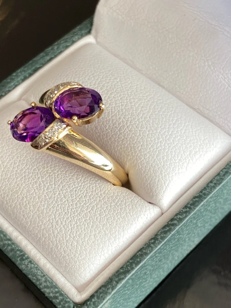 Vintage 14ct Gold Amethyst and Diamond Ring - Image 2