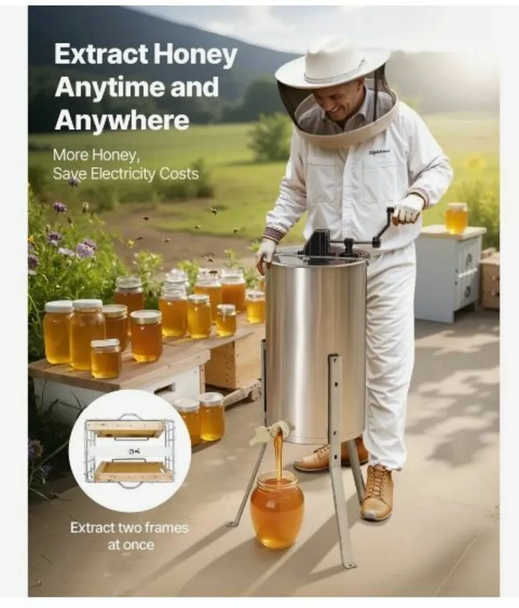 Honey Extractor, 2 Frame Manual Honey Spinner - Image 2