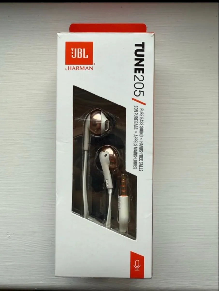 JBL Tune 205 Rose Gold white in ear headphones - Image 1