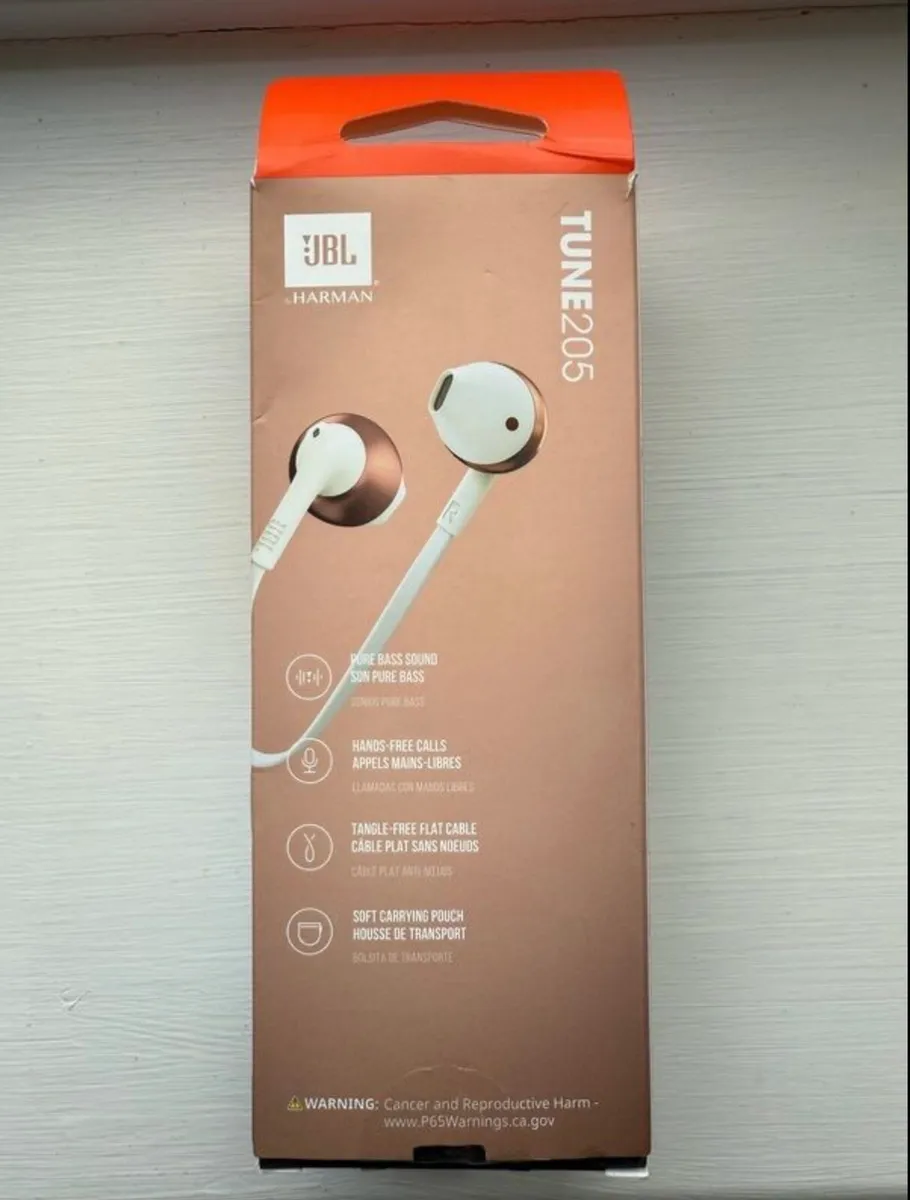 JBL Tune 205 Rose Gold white in ear headphones - Image 2
