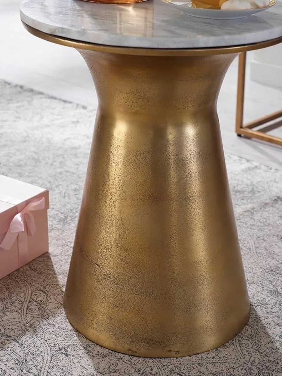 Real Marble & Gold Side Table 35cm Round Luxury Ac - Image 2