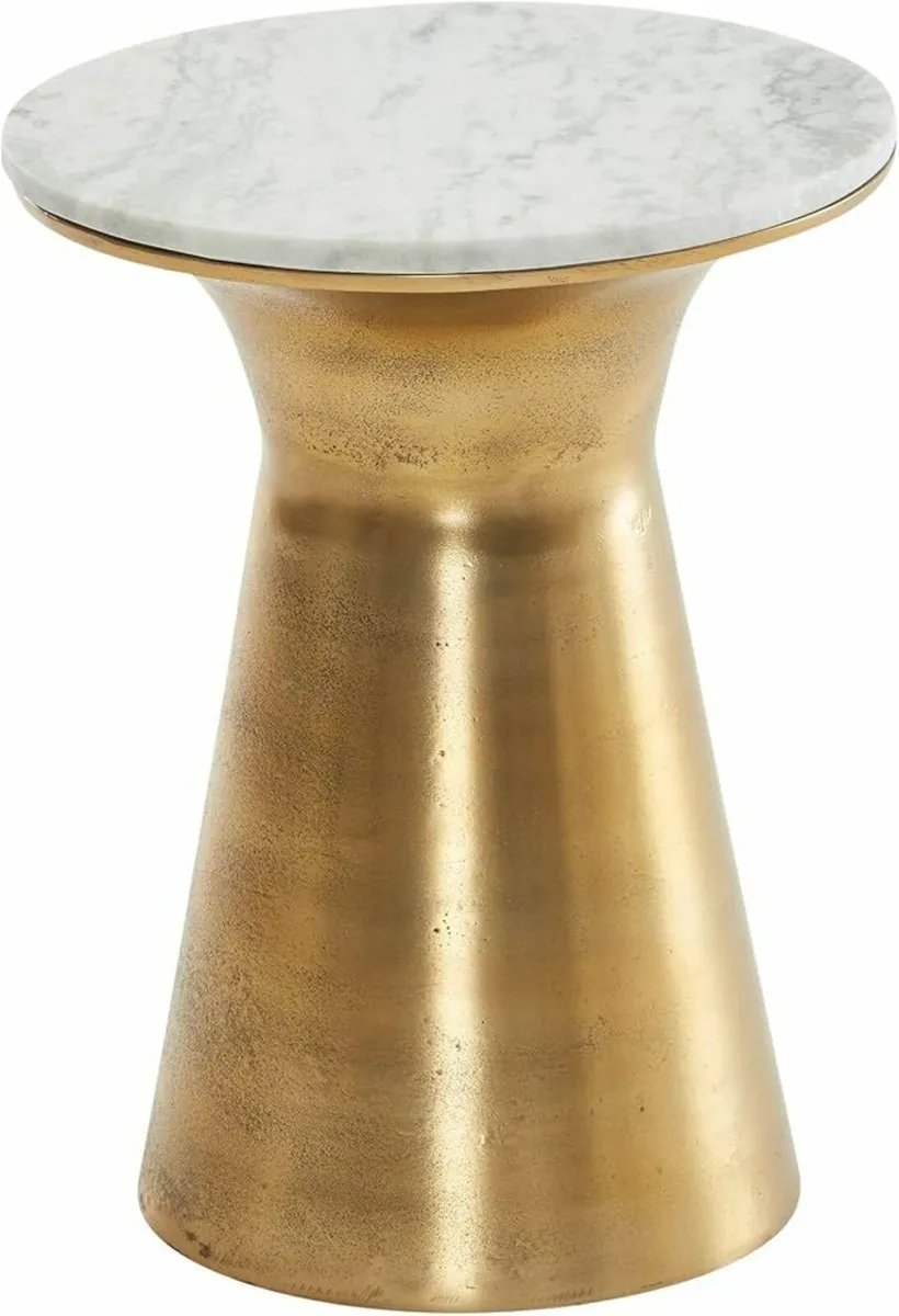 Real Marble & Gold Side Table 35cm Round Luxury Ac - Image 4