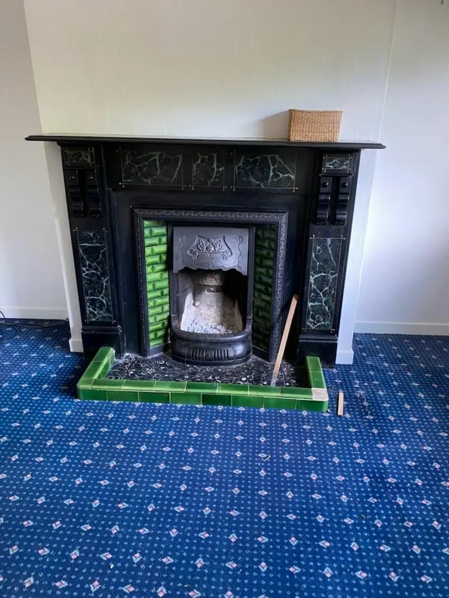 Two Cast Iron Marbled Victorian Fireplaces - Image 1